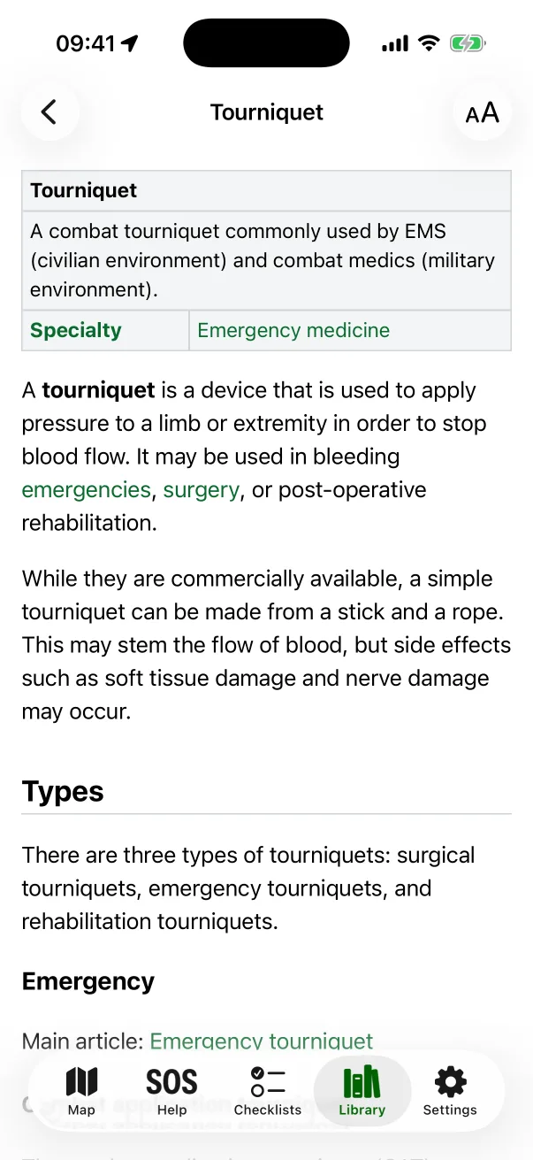 The medical article “Tourniquet” in the library