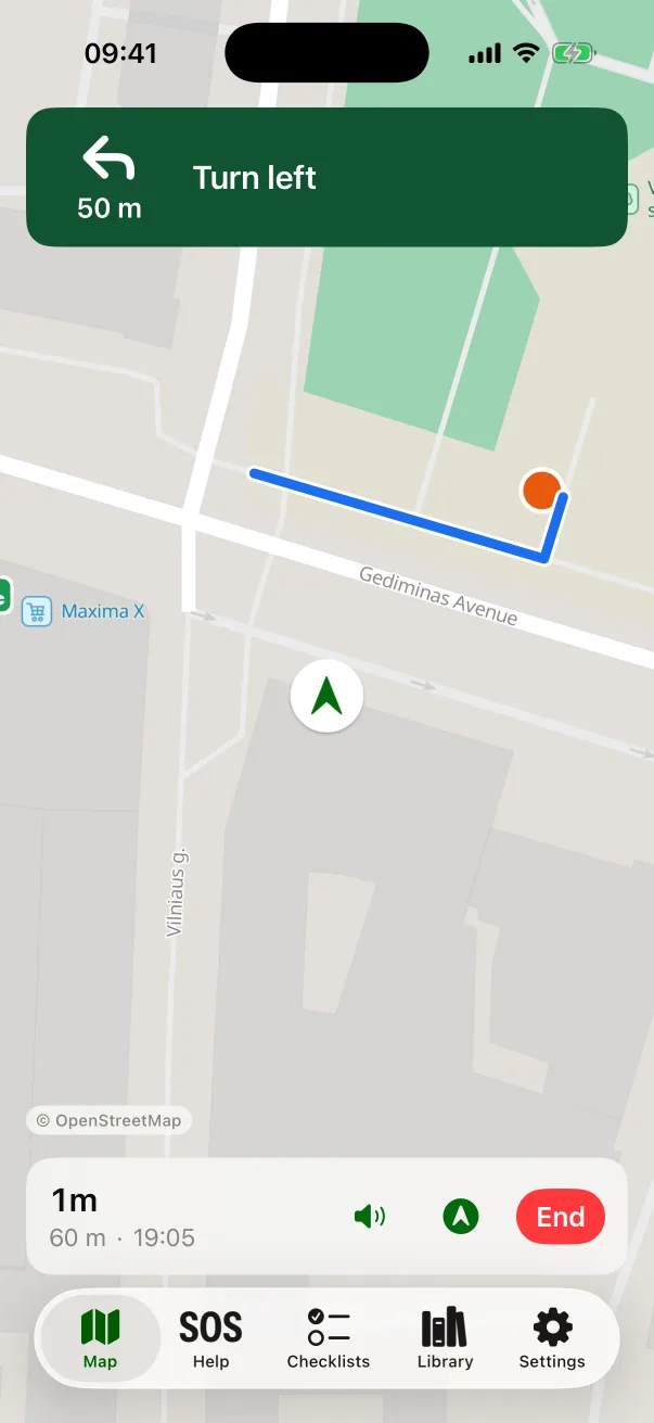 Walking navigation to the nearest shelter