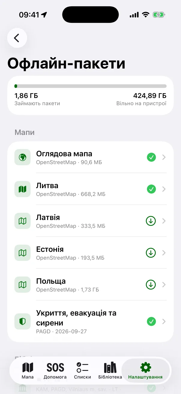 Список пакетів: мапи та бібліотека, якими можна поділитися
